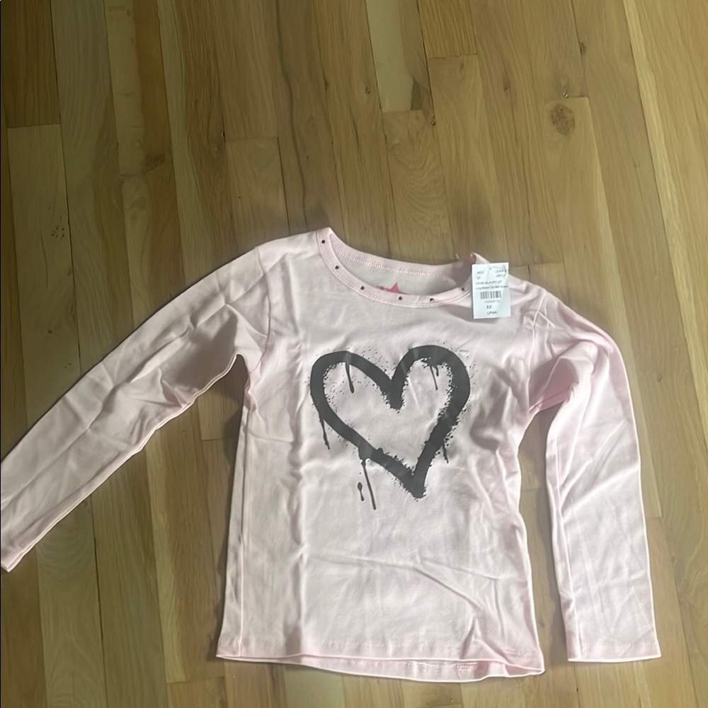 Pink Long Sleeve Tee with Black Heart Design
